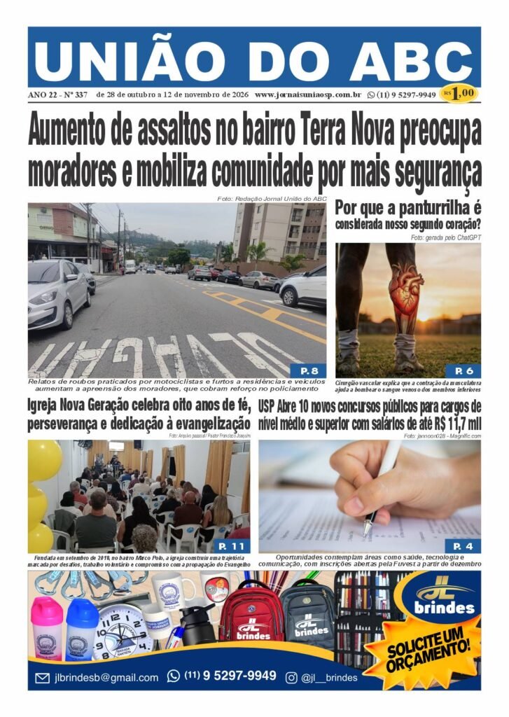 Capa do Jornal União do ABC Edição 337 com destaque para a matéria de segurança no bairro Terra Nova.