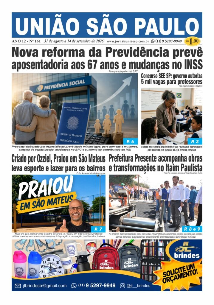 Capa do Jornal União São Paulo Edição 161 - Destaques sobre Previdência, Concurso SEE SP e São Mateus.